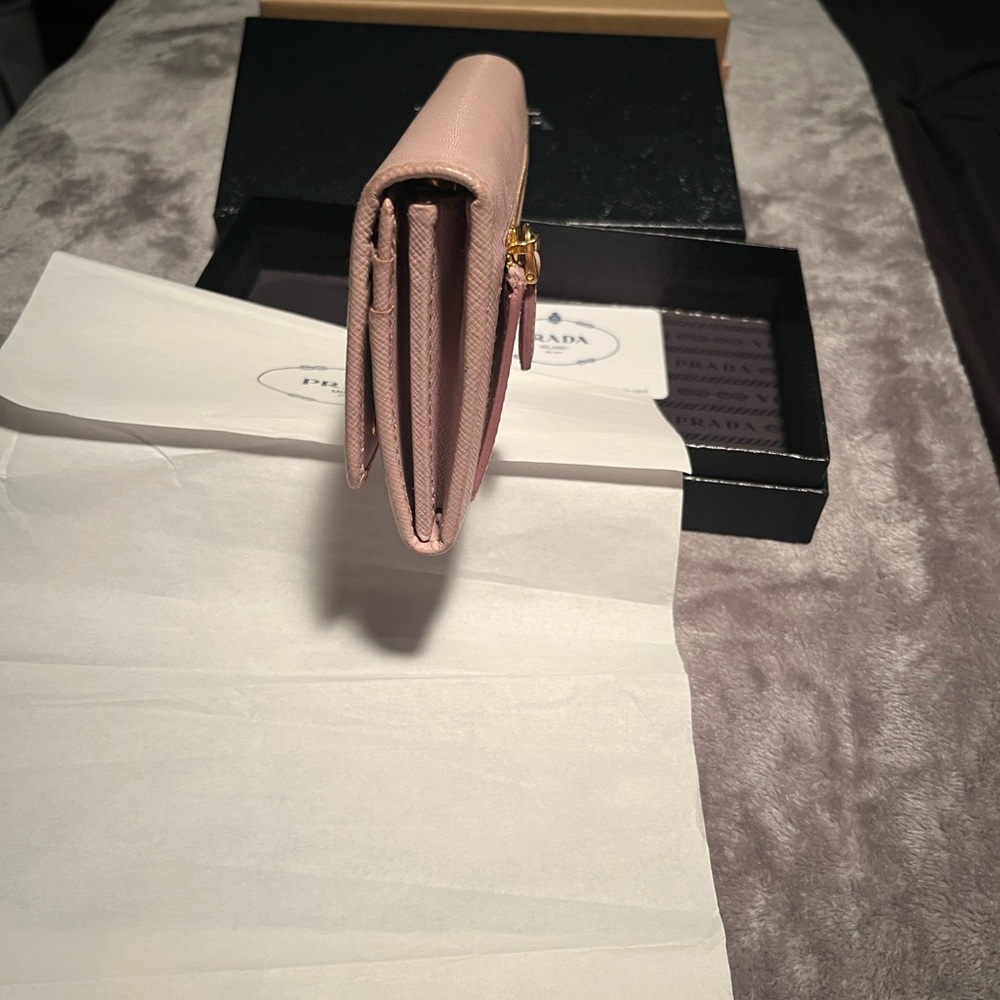 Prada Light Pink Saffiano Leather Continental Wallet with Gold Hardware - Picture 6 of 16